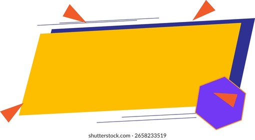 Anuncio de Vector geométrico moderno con forma amarilla y polígono púrpura y polígono azul – Diseño dinámico de la etiqueta de promoción