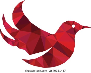 A modern geometric vector illustration featuring an abstract, upward-flying red bird in a low poly polygonal style. Ideal for logos, design elements, and creative art against a white background,...