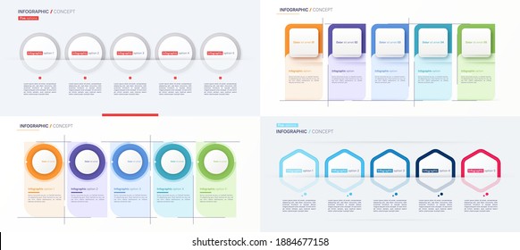 Modern geometric vector infographic concept template set. Five options.