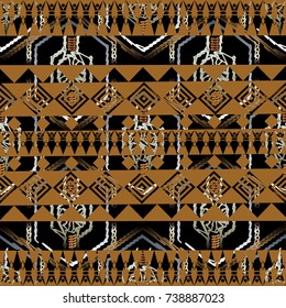 Modern geometric vector seamless border pattern. Abstract tribal geometrical striped  background  wallpaper. Ethnic decorative doodle ornaments with triangles, shapes, rhombus, stripes