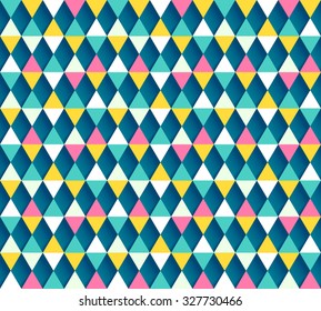 Modern geometric vector seamless pattern with colorful argyle ornament. Repeated flags with 3D shadows for Festa junina decoration