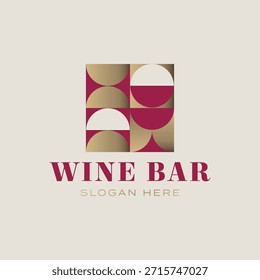Logotipo moderno do vinho do vetor geométrico. Logotipo do restaurante do Wine bar.