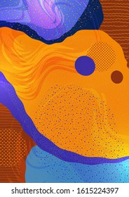 Modern geometric wave pattern background, dynamic fluid shapes, abstract drawn lines, small particles, bright colors. Cover design, poster, flyer, book design. Vector illustration