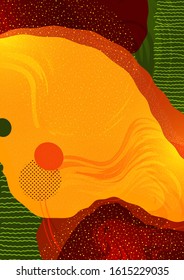 Modern geometric wave pattern background, dynamic fluid shapes, abstract drawn lines, small particles, bright colors. Cover design, poster, flyer, book design. Vector illustration