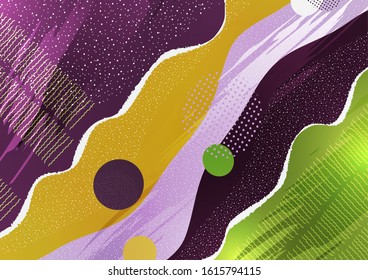 Modern geometric wave pattern background, dynamic shapes, abstract drawn lines, small particles, bright colors. Cover design, poster, flyer, book design. Vector illustration