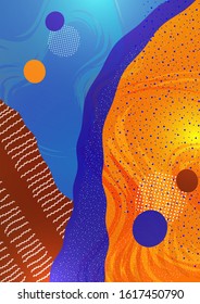 Modern geometric wave pattern background, dynamic fluid shapes, abstract drawn lines, small particles, bright colors. Cover design, poster, flyer, book design. Vector illustration