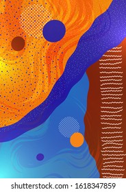 Modern geometric wave pattern background, dynamic fluid shapes, abstract drawn lines, small particles, bright colors. Vector illustration