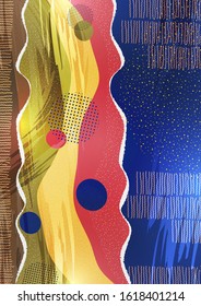 Modern geometric wave pattern background, dynamic shapes, abstract drawn lines, small particles, bright colors. Vector illustration