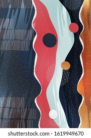 Modern geometric wave pattern background, dynamic shapes, abstract drawn lines, small particles, bright colors. Cover design, poster, flyer, book design. Vector illustration