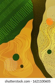 Modern geometric wave pattern background, dynamic fluid shapes, abstract drawn lines, small particles, bright colors. Cover design, poster, flyer, book design. Vector illustration