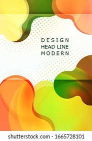 Modern geometric wave pattern background, halftone, dynamic shapes, small particles, bright colors. Cover design, poster, flyer, book design. Vector illustration