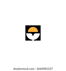 Modernes geometrisches Whale Tail und Sunrise Logo mit weißem Hintergrund. 