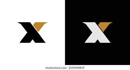 Modern Geometric X Logo Design with Stylish Black, White and Gold Color Scheme