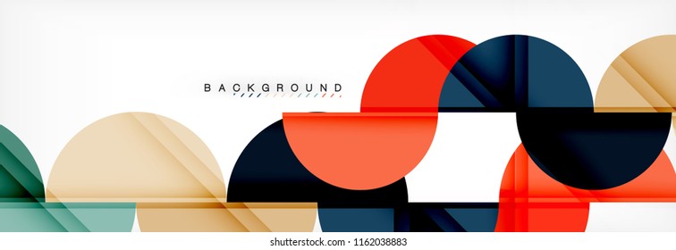 Fondo abstracto geométrico moderno - círculos. Plantilla de diseño de presentación comercial o tecnológica, patrón de folleto o volante, o banner web de vector geométrico