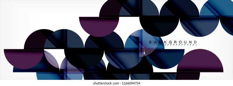 Fondo abstracto geométrico moderno - círculos. Plantilla de diseño de presentación comercial o tecnológica, patrón de folleto o volante, o banner web de vector geométrico