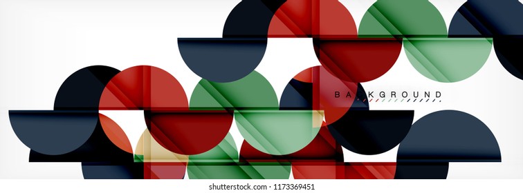 Fondo abstracto geométrico moderno - círculos. Plantilla de diseño de presentación comercial o tecnológica, patrón de folleto o volante, o banner web de vector geométrico