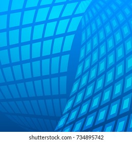 Modern geometrical blue background of bright glowing perspective with squares, rectangle form. Graphic image template. Abstract vector illustration EPS 10 for backdrop business card, banners techno