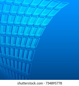 Modern geometrical blue background of bright glowing perspective with squares, rectangle form. Graphic image template. Abstract vector illustration EPS 10 for backdrop business card, banners techno