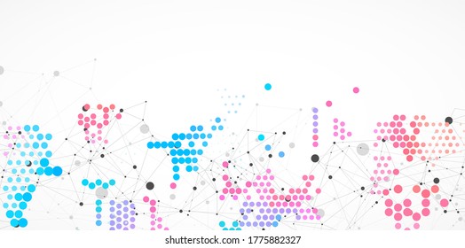 Modern geometrical circle abstract background. Dotted texture template. Geometric pattern in halftone style with plexus effect.