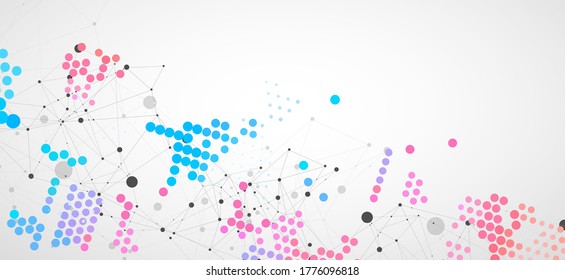Modern geometrical circle abstract background. Dotted texture template. Geometric pattern in halftone style with plexus effect.