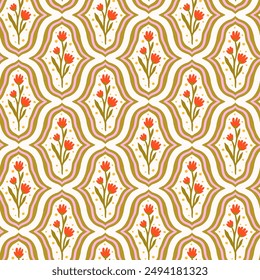 Patrón floral geométrico moderno. Abstractas diseño floral. Botánica contemporánea sin patrón. Estilo damasco. Patrón de colores brillantes.