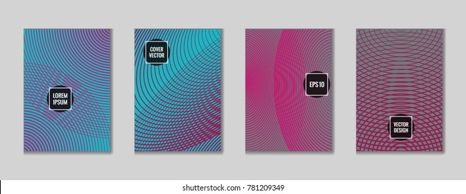Modern geometrical lines notebook cover vector. Minimalistic notepad cover surface set. Colorful title page illustration for school notebook, dairy or notepad.