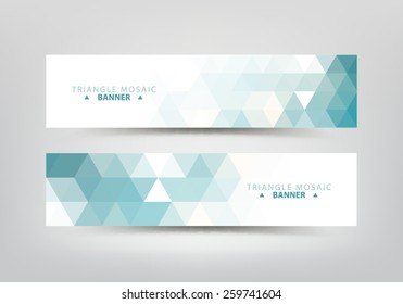 Modern geometrical polygonal mosaic, triangular pattern on white banners.