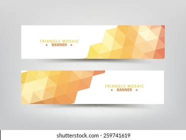 Modern geometrical polygonal mosaic, triangular pattern on white banners.