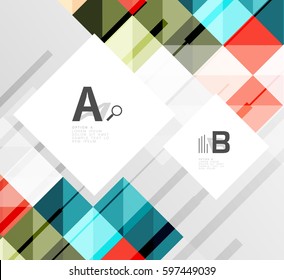 Modern geometrical square banner, minimalistic abstract background with sample letter option infographics