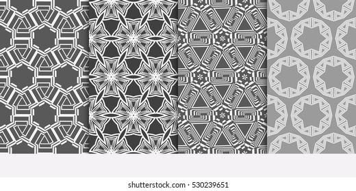 Modern Geometry ornament. Patterns Set. Seamless Vector illustration. Decorative texture for design wallpaper, pattern fills, web page, banner, flyer.