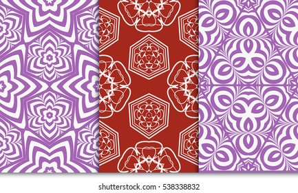 Modern Geometry ornament. Patterns Set. Seamless Vector illustration. Decorative texture for design wallpaper, pattern fills, web page, banner, flyer.