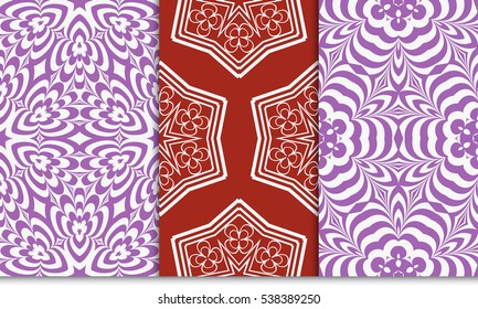 Modern Geometry ornament. Patterns Set. Seamless Vector illustration. Decorative texture for design wallpaper, pattern fills, web page, banner, flyer.