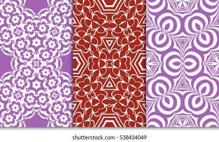 Modern Geometry ornament. Patterns Set. Seamless Vector illustration. Decorative texture for design wallpaper, pattern fills, web page, banner, flyer.