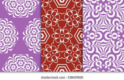 Modern Geometry ornament. Patterns Set. Seamless Vector illustration. Decorative texture for design wallpaper, pattern fills, web page, banner, flyer.