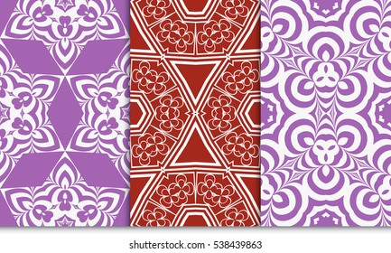 Modern Geometry ornament. Patterns Set. Seamless Vector illustration. Decorative texture for design wallpaper, pattern fills, web page, banner, flyer.