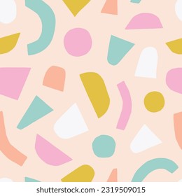 Modern Geometry seamless patter. Seamless vector texture with cut out shapes. Playful background in retro style with different forms and shapes