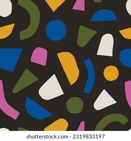 Modern Geometry seamless patter. Seamless vector texture with cut out shapes. Playful background in retro style with different forms and shapes