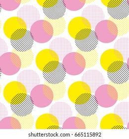 Modern geometry seamless pattern vector illustration surface design for print and web. Memphis post-modernist style motif. Pop art repeatable fabric sample.