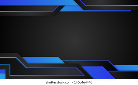 Modern geometry shapes black lines with blue borders on dark background. Luxurious bright blue lines metallic frame layout. Vector Illustration