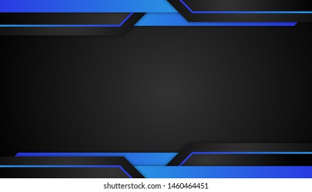 Modern geometry shapes black lines with blue borders on dark background. Luxurious bright blue lines metallic frame layout. Vector Illustration