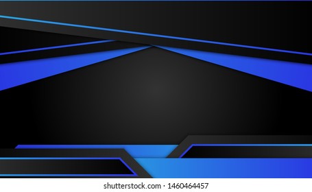 Modern geometry shapes black lines with blue borders on dark background. Luxurious bright blue lines metallic frame layout. Vector Illustration