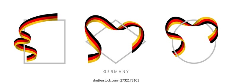 Modern German Flag Ribbon Set with Heart, Circle and Square Frames