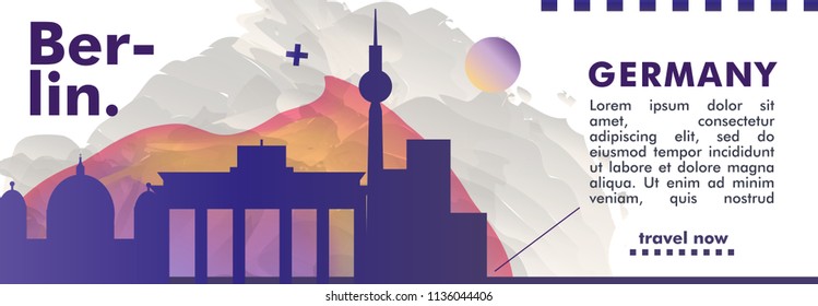 Modern Germany Berlin skyline abstract gradient website banner art. Travel guide cover city vector illustration