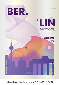 Modern Germany Berlin skyline abstract gradient poster art. Travel guide cover city vector illustration