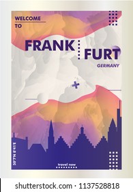 Modern Germany Frankfurt Skyline Abstract Gradient Poster Art. Travel Guide Cover City Vector Illustration