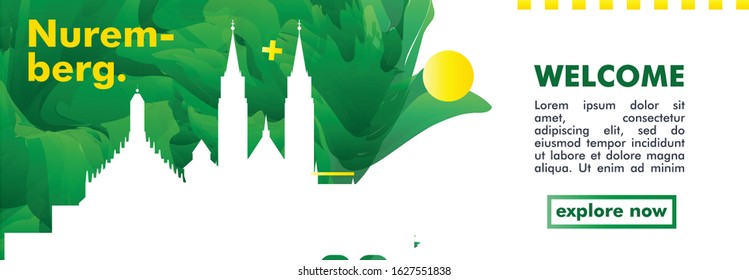 Modern Germany Nuremberg skyline abstract gradient website banner art. Travel guide cover city vector illustration