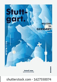 Modern Germany Stuttgart skyline abstract gradient poster art. Travel guide cover city vector illustration