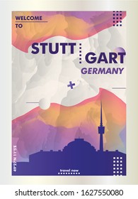 Modern Germany Stuttgart skyline abstract gradient poster art. Travel guide cover city vector illustration