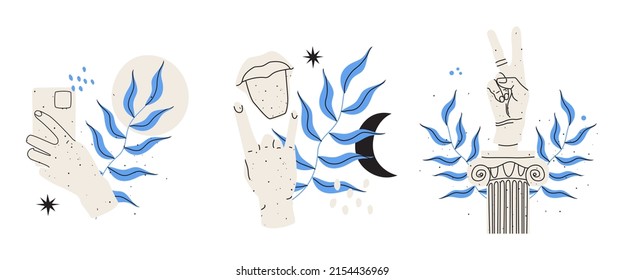 Modern gestures in the style of an ancient Greek statue. Design for souvenir products. Flat vector illustration. Eps10