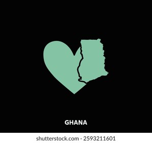 A modern Ghana map inside a heart, symbolizing love for the country’s heritage. Ideal for tourism and cultural projects.